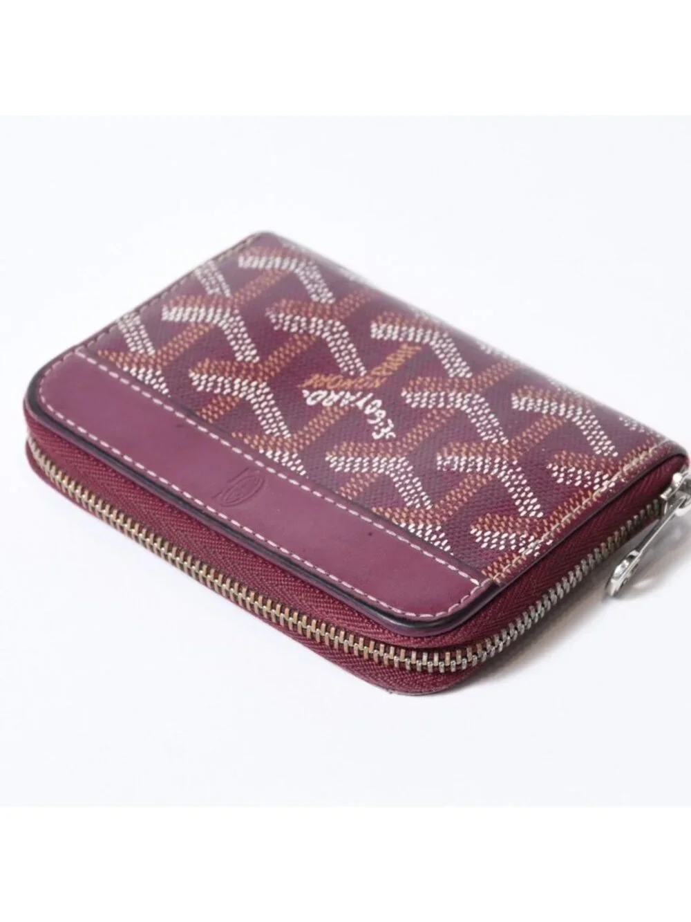 Goyard Matignon PM Card Case Coin Purse Din Canvas Leather Red Silver